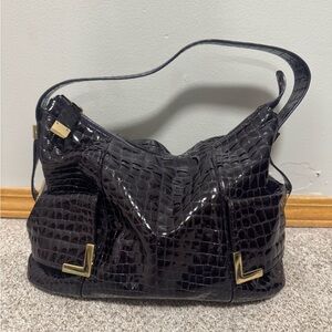 Michael Kors deep purple/black crocodile patent leather purse